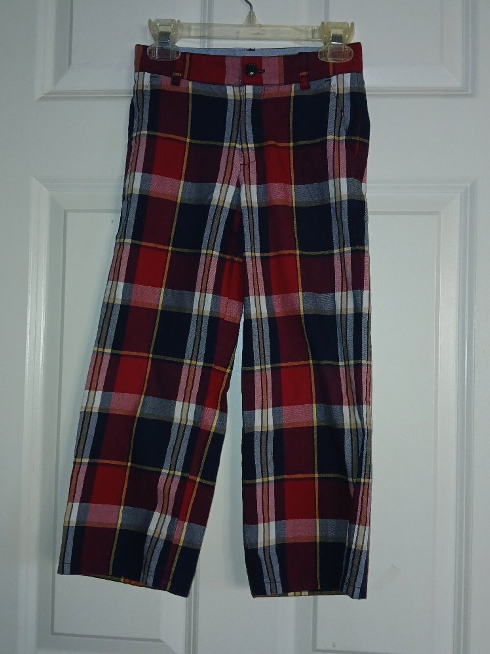 Janie and Jack Blue Red Plaid Dress Cotton Khakis Adjustable Boys Size 5 Pants